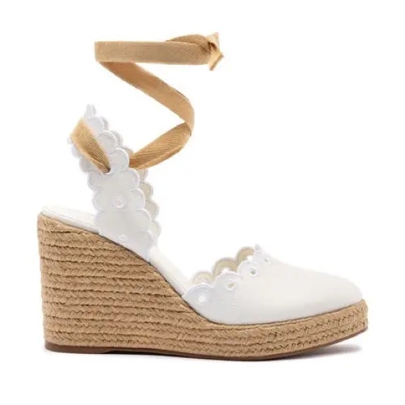 LARROUDE ESPADRILLE SLING BACK WEDGE Women's White and Tan - Picture 4 of 5